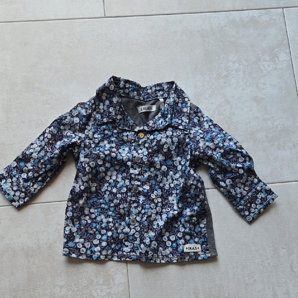 Ikks Navy and Light Blue Floral Button Jacket